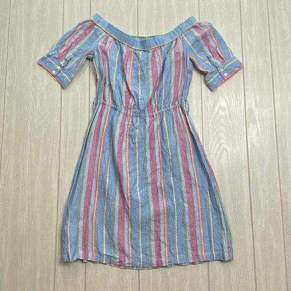 Frame Women's Blue & Purple Multi Linen Striped Mini Dress Size Small - Picture 3 of 11